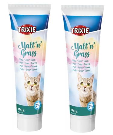 2 PACK TRIXIE ANTI HAIRBALL MALT 'N' GRASS CAT TREAT PASTE SNACK HAIRBALL AID 100G