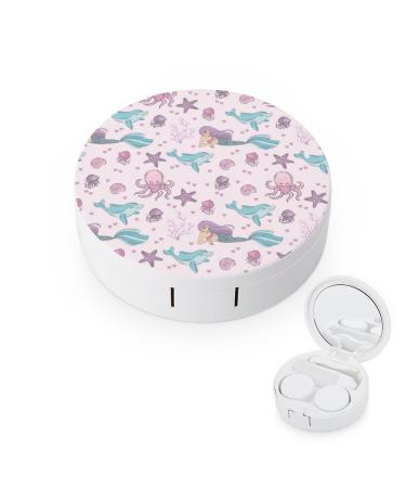 Mermaid Underwater Tropical Ocean Round Case For Contact Lens Kit Storage Box with Mirror Printed