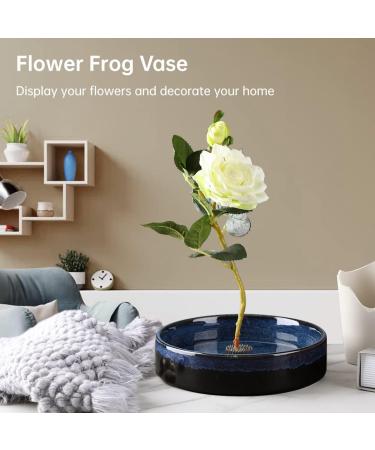 Justdolife Flower Frog Vase - Ceramic Ikebana Vase Kit for DIY Arrangements - Blue Floral Pin Holder - Buy Online on GoSupps.com