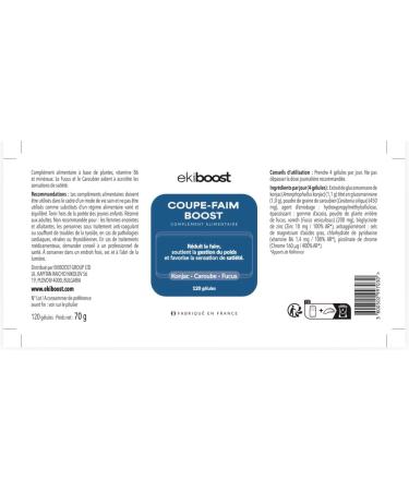 COUPE FAIM | Hautement dos | Konjac Fucus Caroube Vitamine B6 & Bisglycinate de Zinc | Compl ment Alimentaire base de plantes | Vitamines & Min raux | Fabriqu en France | 120 G lules | Ekiboost - Buy Online on GoSupps.com
