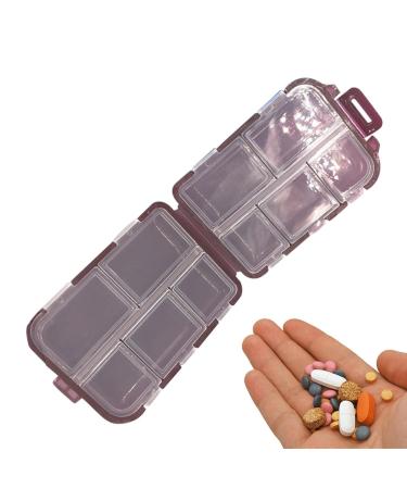 Travel Pill Organizer Box - Foldable Personal Daily Pill Case with 10 Grids Travel Pill Holder for Vitaming Fish Oils Brown
