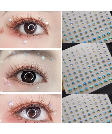 Eye Body Face Gems Jewels Rhinestone Stickers Acrylic Self Adhesive Crystal White AB Makeup Diamonds Face Tattoo Stick Gems for Women Festival Accessory DIY Crafts and Nail Art Decorations 3 Sheets