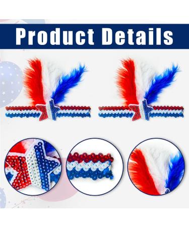Hying 2 PCS 4th of July Patriotic Headbands for Women - American Stars Headwear Red Blue Feather Independence Day Accessories - Buy Online on GoSupps.com