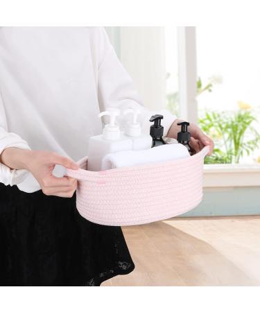 Small Oval Cotton Rope Woven Basket with Handle - Light Pink Nursery Storage Organizer for Baby Supplies, Toys, and Easter Gifts - Buy Online on GoSupps.com