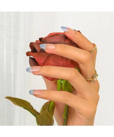 Sethexy Shiny Oval False Fingernails - Sparkle Acrylic Gradient Nail Tips (24 pcs) with Glue - Complete Cover Press-On Nails for Women & Girls in Blue - Buy Online on GoSupps.com