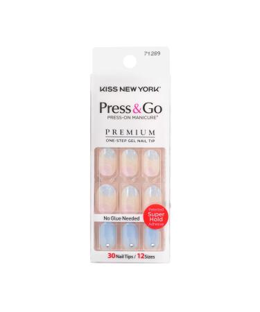 Kiss New York Press and Go False Nails Press On Nails Full Cover Nails Tips with Self Adhesive Tabs (Blue Sky)