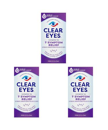 Clear Eyes 7 Symptom Relief Eye Drops, 0.5 Fl Oz (Pack of 3)