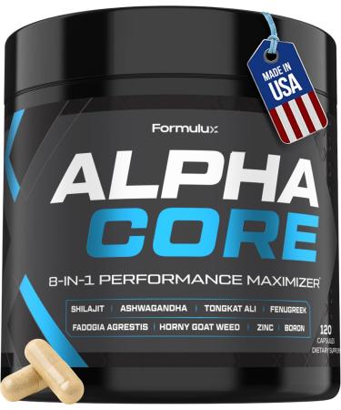 Alpha Core 8-in-1 Performance Maximizer Supplement Shilajit for Men Ashwagandha Tongkat Ali Fenugreek Muscle Growth Zinc & Boron - Vitality Energy Drive & Strength - 2 Month Supply