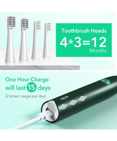 Sejoy Rechargeable Electric Toothbrush with 4 Brush Heads, 3 Modes & Smart Timer - Green (One-key) - Buy Online on GoSupps.com