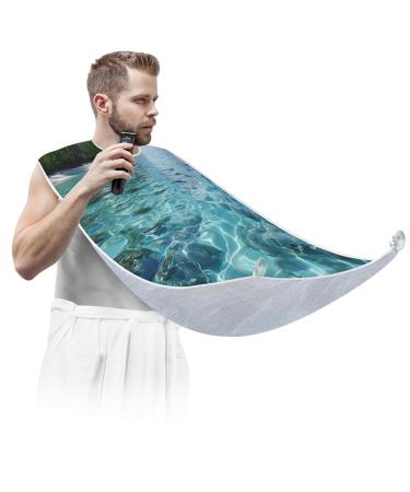 Sea View Beard Bib Apron Beard Hair Catcher for Men Shaving Fathers Day Anniversary Christmas Gifts for Dad Husband Beard Bib with 2 Suction Cups