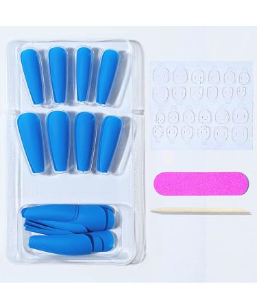 Prosy Artificial Fingernails - Long Blue Coffin Ballerina Acrylic Nails Glossy & Matte Finish Complete Coverage for Women & Girls - 24 Pieces - Buy Online on GoSupps.com