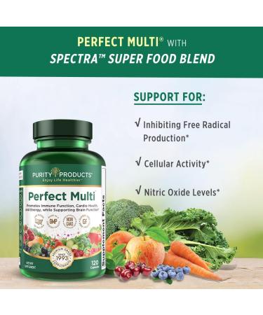 Purity Products Perfect Multi - Multivitamin Packed with Vitamins, Minerals and Phytonutrients - 60 Breakthrough Nutrients - Support for Healthy Immunity, Normal Energy Levels - 120 Capsules (1) - Buy Online on GoSupps.com