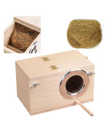 Parakeet Nesting Box Cage, Budgie Nesting Bird House Parrot Mating Box with Perch, Natural Coconut Fiber Wood Breeding Box Cage for Finch, Canary, Sparrow, Cockatiel, Lovebird, Small Birds