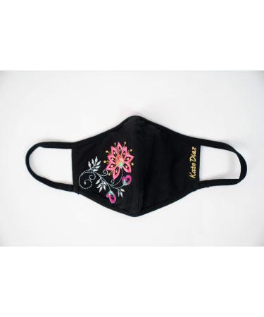 Face masks washable uk black hand -embroidered face mask - 3 layers 100% cotton breathable facial mask reusable fashionable face mask