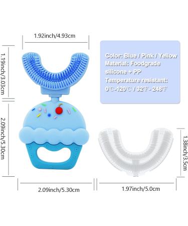 JIUJIU Kids U-Shaped Toothbrush | Food Grade Soft Silicone | 3 Sided Teeth Cleaning | Removable Manual Toothbrush for Child/Sensitive Teeth - Cake Blue (Age 2-7) - Buy Online on GoSupps.com