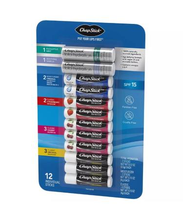 Chapsticks Variety Pack Classic Original Cherry Strawberry Lip Moisturizer and Total Hydration (12 ct.) 12 Count