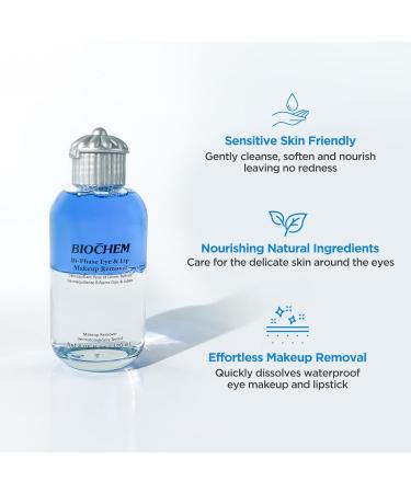 BIOCHEM Bi-Phase Eye & Lip Makeup Remover - Gentle Waterproof Makeup Cleanser with Natural Ingredients - 4.06 fl. oz / 120 ml - Ship Worldwide - Buy Online on GoSupps.com