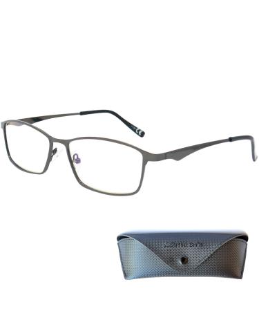 Mini glasses Elegant anti -flashing glasses reading glasses with rectangular glasses free case stainless steel glasses frame blue light filter glasses men and women graphite 2.5 dioptries