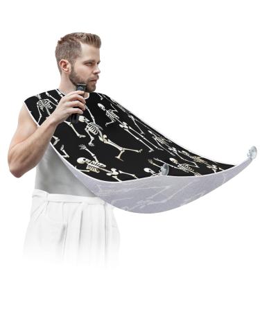 Skeleton Beard Bib Apron Beard Hair Catcher for Men Shaving Fathers Day Anniversary Christmas Gifts for Dad Husband Beard Bib with 2 Suction Cups