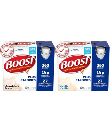 BOOST PLUS Complete Nutrition Drink Strawberry 24 x 237 ml & PLUS Complete Nutrition Drink Vanilla 4 Boxes of 6 x 237 ml 24 counts Drink + Nutrition Drink Vanilla