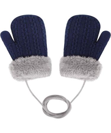 Cute Winter Thicken Knitted Magic Mittens with Fleece Lining for Toddlers | Anti-Lost String, Insulated Snow Gloves for Boys & Girls 1-4 Years - Dark Blue - Buy Online on GoSupps.com
