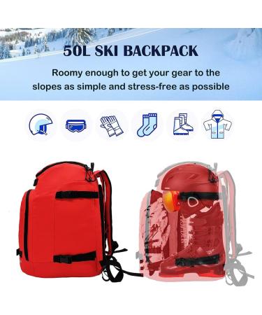 Qitindasen 50L Ski Boot Bag Ice Skate Travel Backpack - Red | Ski Helmet, Goggles, Gloves, Skis, Snowboard & Accessories - Buy Online on GoSupps.com