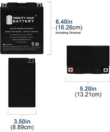 Mighty Max Battery YTX14AH-BS 12V 12Ah - Best Battery for Yamaha YFM350ER Moto 4 350cc (1987-1995) - Free International Shipping - Buy Online on GoSupps.com