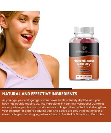 EVERBELLA Nutraboost Beauty Gummies Vegan Collagen Booster Biotin Skin Hair and Nails Vitamin A E C Citrus Flavor 30 Day Supply Sugar-free - Buy Online on GoSupps.com