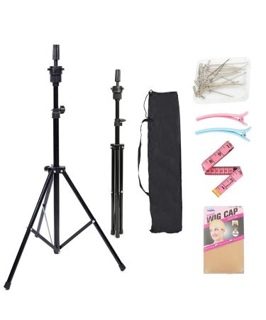 Lihui Wig Stand Tripod Adjustable Wig Head Stand Metal Mannequin Head Stand Tripod Wig Mannequin Head Holder For Cosmetology Hairdressing Styling Training Black