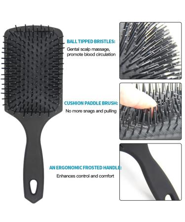 9PCS Hair Brush Set for Wet Long Thick Hair - Detangling Round & Paddle Brushes with Spray Bottle - Ideal for Wavy Curly Hair - Black (7 piece set) - Buy Online on GoSupps.com