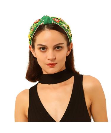 QTMY Rhinestone Crystal Wide Headband Knot Turban - Green | Fashion Hair Accessory for Women & Girls - Buy Online on GoSupps.com