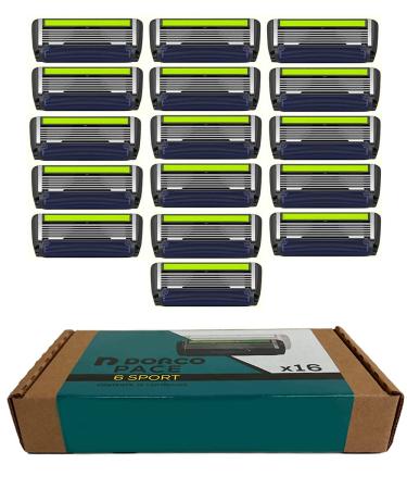 DORCO Pace 6 Sport - Six Blade Razor System with Trimmer and Pivoting Head - 16 Pack Refill (No Handle) 16 Cartridges (No Handle)