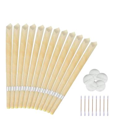 Ear Candles Ear Wax Remover Candle Kit with Natural Organic Beeswax for Blocked Ears 12 Pcs Ear Wax Candles Removal Kit with Drip Protectors Disks and Cotton Swab