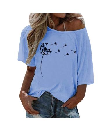 Ppanguding Women Good T-Shirt Summer Mode Off Shoulder Rainbow Bring on the Sunshine Pattern Shirt Shirt Shirt tops Tops Blouse Graphics Print Tea Tops S Blau-C