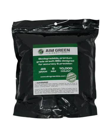 Aim Green: Biodegradable Airsoft BBS .20g .25g .32g - Pellets - 6mm 10000, 5000, 2500 Rounds - Premium Smooth Finish BBS .25g 10,000 Count