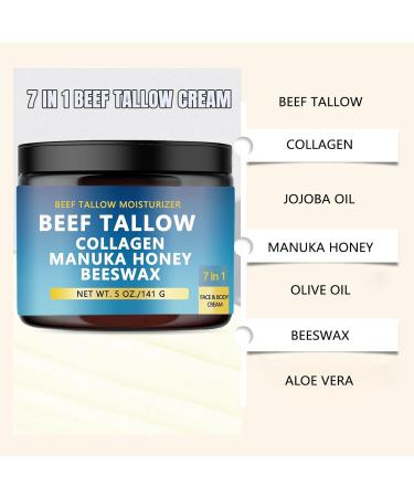 ANEFOSE Beef Tallow Collagen Manuka Honey Beeswax Grass-fed Tallow and Manuka Honey Cream 7 in 1 Natural Beef Tallow Moisturizer for Skin Face Body (1) - Buy Online on GoSupps.com