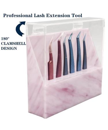 Dust-proof Acrylic Marble Eyelash Tweezers Holder with Cover - Pink | Lash Cart Organizer - Buy Online on GoSupps.com