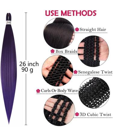 Pre-stretched Braiding Hair 26 inch 6 Packs Kanekalon Synthetic Fiber itch Free Crochet EZ Braids Soft Yaki Texture Braiding Hair Extensions (Purple#) 26 Inch (Pack of 6) Purple# - Buy Online on GoSupps.com