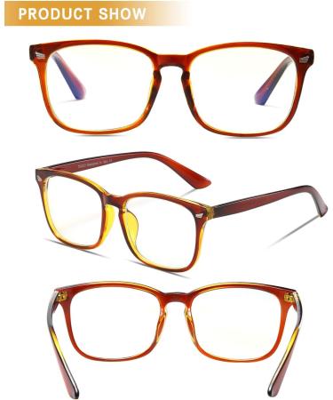 DUCO Blue Light Glasses for Men & Women - Non-Prescription Computer Eyewear for Teens - 5201 Brown Blue Ray Blocking - Buy Online on GoSupps.com