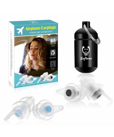 Airplane Ear Plugs Pressure Relief Earplugs [2 Pairs], 100x Reusable Super Soft Plane Travel Ear Plugs Prevent Ear Pain & Reduce Noise, Hearing Protection for Adult/Kids with Small Ear Canals White