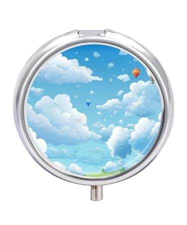 Pill Box Pill Case 3 Compartment Travel Pill Box Cartoon Clouds Printing Small Pill Box Portable Medicine Pill Case Pill Organizer for Purse & Pocket for Travel Handbag (Round)