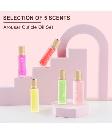 Arousar Cuticle Oil 5pcs 10ml Nail Oils Set Rollerball Applicator for Nails Natural Cuticle Care Kit Essential Oils for Nails Smoothing Nourishing and Moisturizing Sweet Peach A-Peach/ Grape/ Aloe Vera/ Lemon/ Pomegranate - Buy Online on GoSupps.com