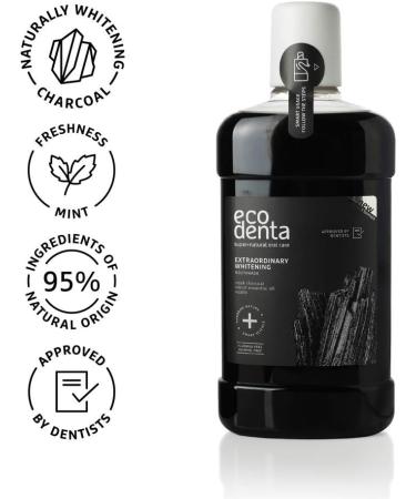 Ecodenta Extraordinary Teeth Whitening Mouthwash 500ml - Alcohol & Fluoride Free, Charcoal Formula for Fresh Breath - Buy Online on GoSupps.com