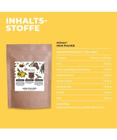Mituso MSM Poudre 800 g 99 9% m thylsulfonylm thane poudre de soufre fine et organique MSM poudre m langer dans l'eau jus et smoothies sans additifs sans gluten et sans OGM | mituso - Buy Online on GoSupps.com