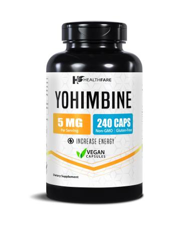 Healthfare Yohimbine HCL 5mg | 240 Vegan Capsules | Maximum Strength Formula | Vegan Non-GMO Gluten-Free | Made in The USA