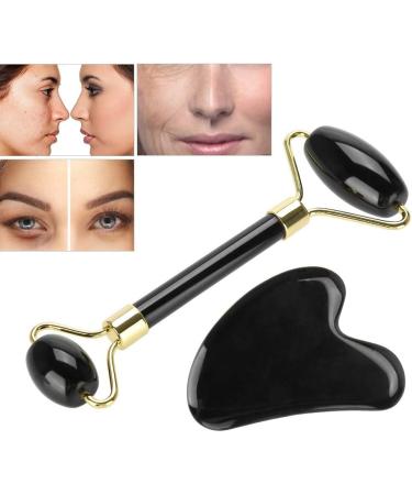 Candeon Roller Massage Set 2pcs Natural Obsidian Double-End Roller & Scraping Board Kit | Perfect Massage Gift Tool for Glowing Skin - Buy Online on GoSupps.com