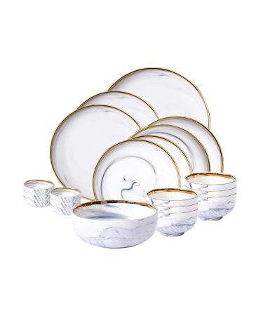 Dinner Plates 20-Piece Kitchen Dinnerware Set Service for 4 Modern Elegant Dinner Plate Sets Durable Ceramic Serving Plate Set Gold Edge Marble Plates Kitchenware