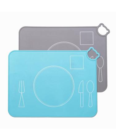 Silicone Placemats for Kids Montessori Toddler Dining Mat Baby Portable Food Mat Travel Set of 2 (Blue)