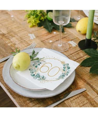 60th Birthday Decoration Napkins | 40 Eucalyptus & Gold Green Paper Napkins for Men & Women | Perfect for 60th Birthday Parties | Jiaju C1 - Buy Online on GoSupps.com