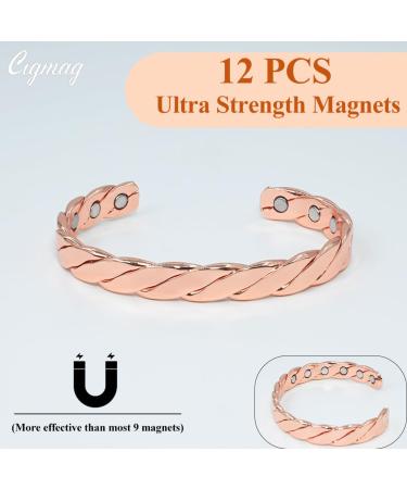 Cigmag 12X Lymphatic Drainage Copper Magnetic Bracelet for Women - Adjustable Cuff Bangle in Rose Gold - Ultra Strength Magnet - Gift Box Included - Buy Online on GoSupps.com